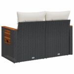 vidaXL Záhradná pohovka s vankúšmi 2-miestna čierna polyrattan – Obrázok 7
