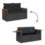 vidaXL Záhradná pohovka s vankúšmi 2-miestna čierna polyrattan – Obrázok 8