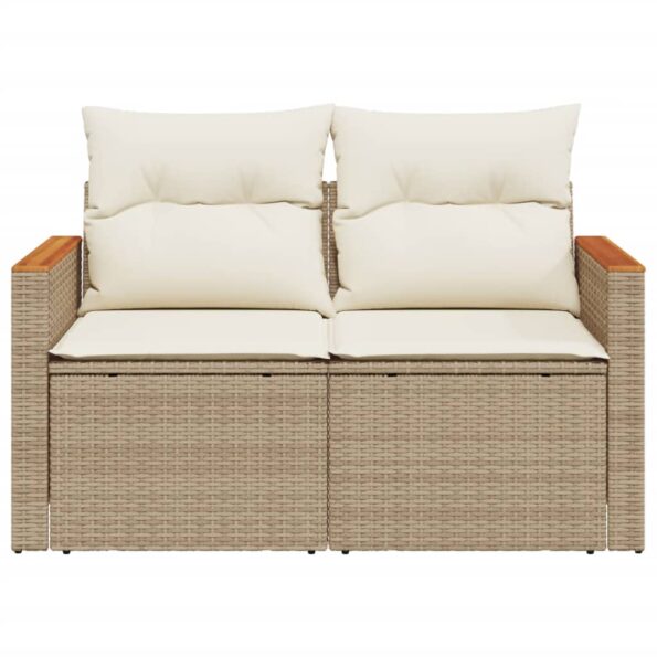 vidaXL Záhradná pohovka s vankúšmi 2-miestna béžová polyratanová – Obrázok 5