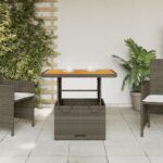 vidaXL Záhradný stôl sivý 80x80x71 cm polyratan a akáciový masív – Obrázok 3