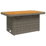 vidaXL Záhradný stôl sivý 90x55x71 cm polyratan a akáciový masív – Obrázok 2