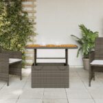 vidaXL Záhradný stôl sivý 90x55x71 cm polyratan a akáciový masív – Obrázok 3