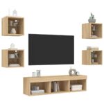 vidaXL 7-dielne TV nástenné skrinky s LED dub sonoma kompozitné drevo – Obrázok 4