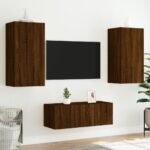 vidaXL 4-dielne TV nástenné skrinky s LED hnedý dub kompozitné drevo – Obrázok 5