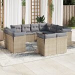 vidaXL 11-dielna záhradná jedálenská súprava vankúše béžová polyratan