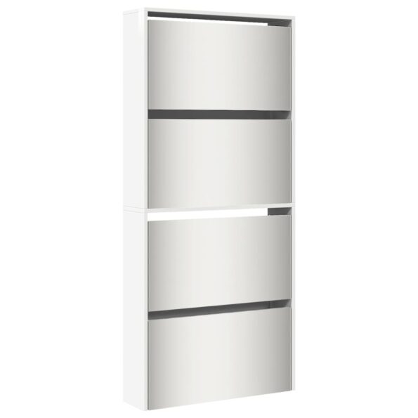 vidaXL Botník so zrkadlom 4-poschodový vysoký lesk biely 63x17x134 cm – Obrázok 2