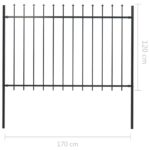 vidaXL Záhradný plot so špicatými vrchmi čierny oceľový 1,7x1,2 m – Obrázok 5