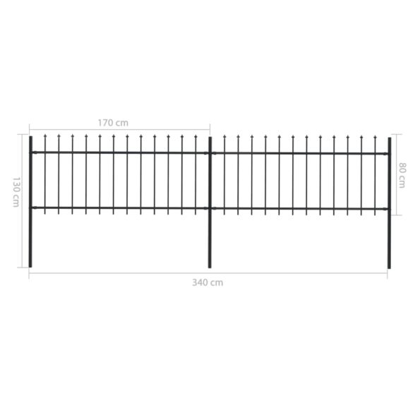vidaXL Oceľový záhradný plot so špicatými vrchmi čierny 3,4-0,8 m – Obrázok 5