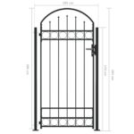vidaXL Plotová brána s oblúkom a 2 stĺpikmi 105x204 cm, čierna – Obrázok 5