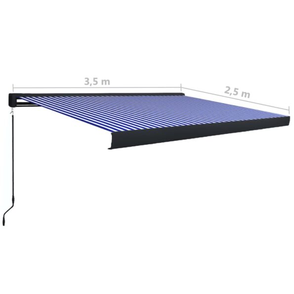 vidaXL Ručne ovládaná kazetová markíza modro-biela 350x250 cm – Obrázok 7