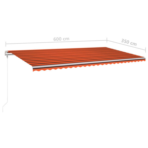 vidaXL Automatická markíza,LED a senzor vetra 600x350cm,oranžová/hnedá – Obrázok 9