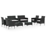 vidaXL 8-dielna záhradná sedacia súprava s podložkami polyratan čierna – Obrázok 2