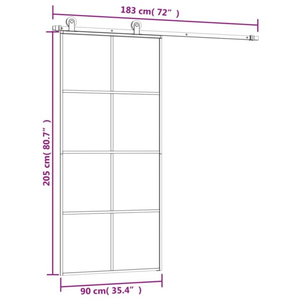 vidaXL Posuvné dvere s kovaním ESG sklo a hliník 90x205 cm – Obrázok 9