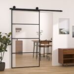 vidaXL Posuvné dvere s kovaním ESG sklo a hliník 102,5x205 cm