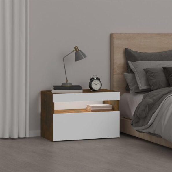 vidaXL Nočný stolík s LED svetlami dymový dub 60x35x40 cm – Obrázok 4