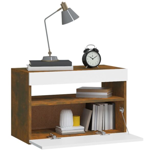 vidaXL Nočný stolík s LED svetlami dymový dub 60x35x40 cm – Obrázok 7