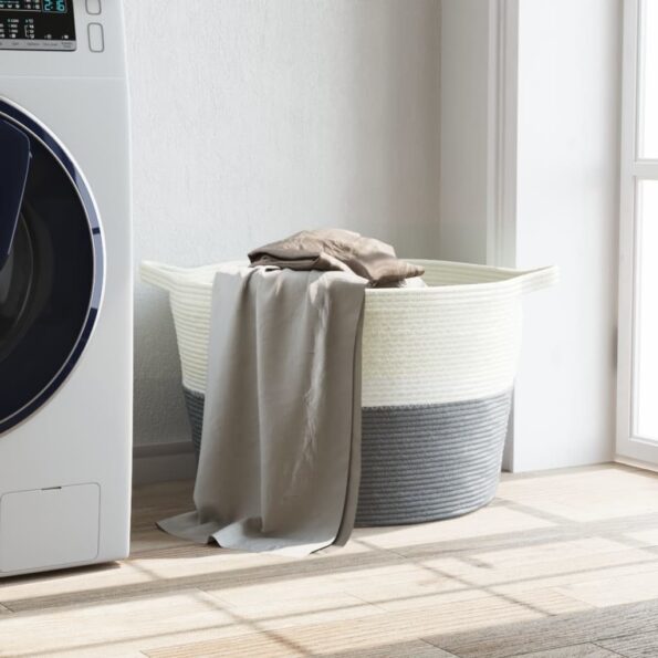 vidaXL Kôš na bielizeň sivý a biely Ø60x36 cm bavlna – Obrázok 3