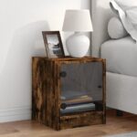 vidaXL Nočná skrinka so sklenenými dvierkami dymový dub 35x37x42 cm – Obrázok 3