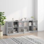 vidaXL Knižnica s dvierkami betónovosivá 204x37x75 cm kompozitné drevo – Obrázok 3