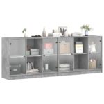 vidaXL Knižnica s dvierkami betónovosivá 204x37x75 cm kompozitné drevo – Obrázok 5