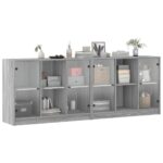 vidaXL Knižnica s dvierkami sivá sonoma 204x37x75 cm kompozitné drevo – Obrázok 5