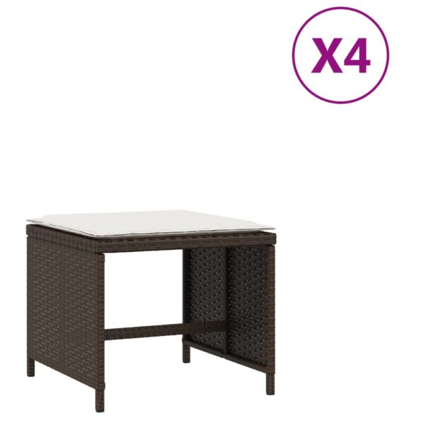 vidaXL Záhradné taburetky s vankúšmi 4 ks hnedé 41x41x36 cm polyratan – Obrázok 2