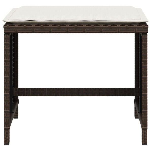 vidaXL Záhradné taburetky s vankúšmi 4 ks hnedé 41x41x36 cm polyratan – Obrázok 5