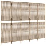 vidaXL Paraván 5 panelov béžový polyratan – Obrázok 4