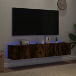 vidaXL TV nástenné skrinky s LED svetlami 2 ks dymový dub 80x35x31 cm – Obrázok 3