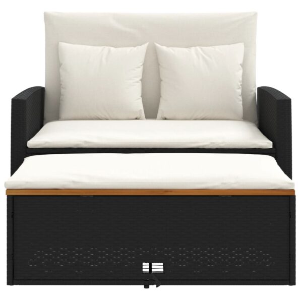 vidaXL Záhradná pohovka s podložkami 2-miestna čierna polyratan+akácia – Obrázok 6