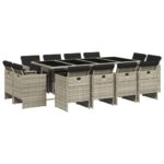 vidaXL 13-dielna záhrad. jedálenská súprava vankúš bledosivá polyratan – Obrázok 2