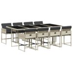 vidaXL 9-dielna záhradná jedálenská súprava s vankúšmi sivá polyratan – Obrázok 2