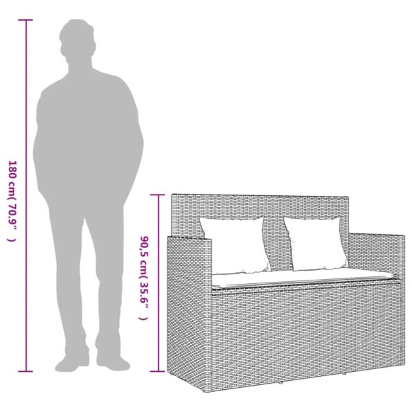 vidaXL Záhradná lavička s podložkami béžová polyratan – Obrázok 11