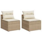 vidaXL Záhr. pohovky bez opierok rúk s vankúšmi 2 ks béžové polyratan – Obrázok 2