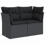 vidaXL Záhradná pohovka s vankúšmi 2-miestna čierna polyrattan – Obrázok 2