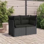 vidaXL Záhradná pohovka s vankúšmi 2-miestna čierna polyrattan – Obrázok 3
