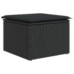 vidaXL Záhradná taburetka s vankúšom čierna 55x55x37 cm polyratan – Obrázok 2