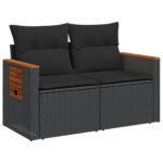 vidaXL Záhradná pohovka s vankúšmi 2-miestna čierna polyrattan – Obrázok 4