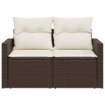 vidaXL Záhradná pohovka s vankúšmi 2-miestna hnedá polyratan – Obrázok 5