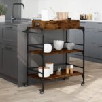 vidaXL Kuchynský vozík, tmavý dub 81,5x41x92,5 cm, kompozitné drevo – Obrázok 3