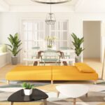 vidaXL 2-miestna rozkladacia pohovka s 2 vankúšmi, žltá, látka – Obrázok 3