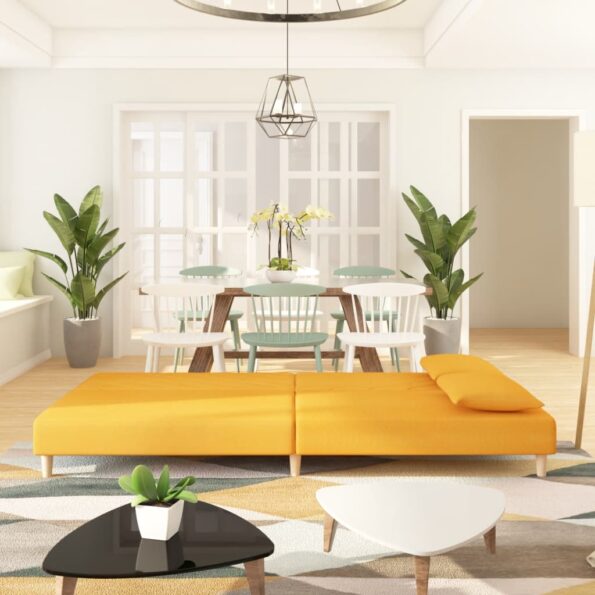 vidaXL 2-miestna rozkladacia pohovka s 2 vankúšmi, žltá, látka – Obrázok 3