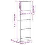vidaXL Botník so 4 výklopnými zásuvkami dymový dub 60x34x187,5 cm – Obrázok 10