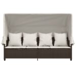 vidaXL Záhradné ležadlo so strieškou a podložkami, hnedé, polyratan – Obrázok 6