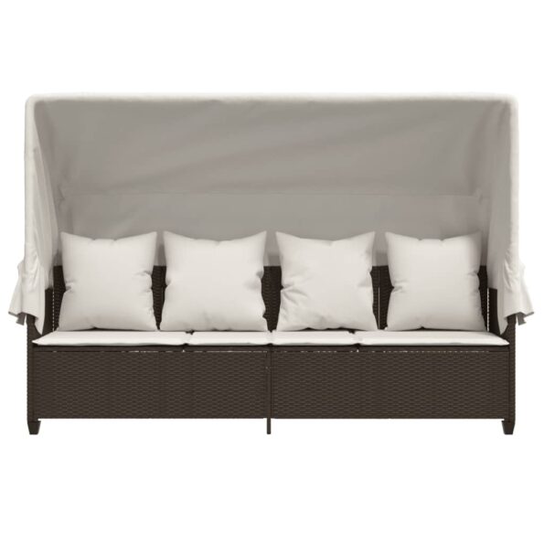 vidaXL Záhradné ležadlo so strieškou a podložkami, hnedé, polyratan – Obrázok 6