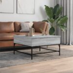 vidaXL Konferenčný stolík, sivá sonoma 80x80x45cm kompozitné drevo+kov – Obrázok 3