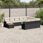 vidaXL 11-dielna záhradná sedacia súprava vankúše polyratan čierna