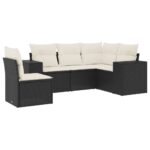 vidaXL 5-dielna záhradná súprava pohoviek s vankúšmi čierna polyratan – Obrázok 2