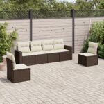 vidaXL 6-dielna záhradná sedacia súprava s vankúšmi hnedá polyratanová