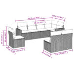 vidaXL 8-dielna záhradná sedacia súprava s podložkami polyratan čierna – Obrázok 3